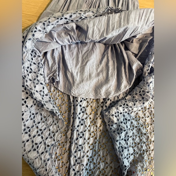 Free people smocked blue maxi eyelet dress blue size small - Picture 9 of 12